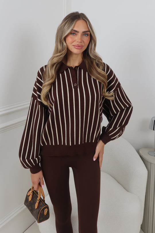 LEO CHOCOLATE STRIPE COLLARED JUMPER