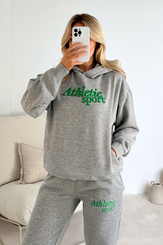Athletic Sport melange grey embroidered hoodie joggers premium loungewear