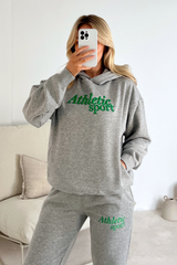 Athletic Sport melange grey embroidered hoodie joggers premium loungewear