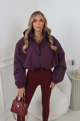 ROSIE PURPLE CROPPED HOODED PUFFER JACKET