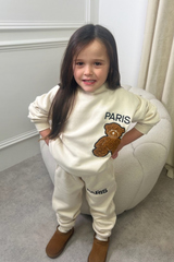 Mini Paris teddy ecru embroidered sweater jogger loungewear