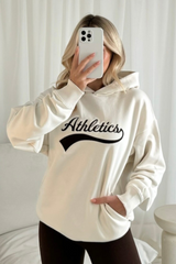 Athletics Ecru & Choc embroidered hoodie