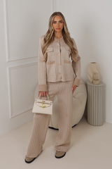 Ashley beige patterned cardigan trouser knitted co-ord
