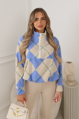 LUCY BLUE ARGYLE 3/4 ZIP JUMPER