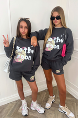 Mini steel grey to the moon printed sweater shorts loungewear