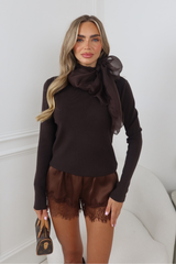 SIENA CHOCOLATE KNITTED LONG SLEEVE BOW TOP
