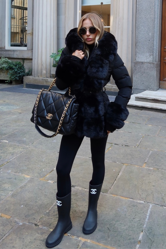 Orla black faux fur hooded coat