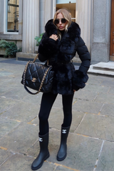 Orla black faux fur hooded coat