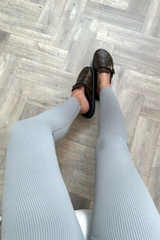 Katy Grey Ribbed High Waist Leggings Leggings