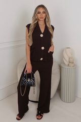 Becky chocolate crinkle waistcoat & trouser co ord One Size (6-12) co -ord