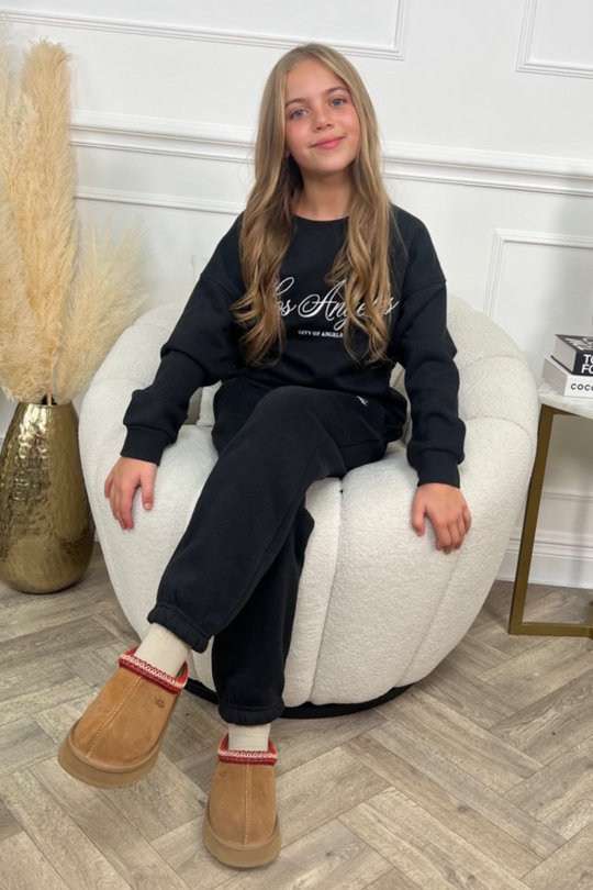 Mini Los Angeles black embroidered sweater jogger loungewear