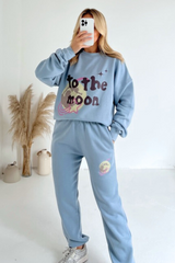Moon blue printed sweater joggers premium loungewear