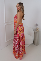 MIKA ORANGE PATTERNED EMBELLISHED MAXI DRESS