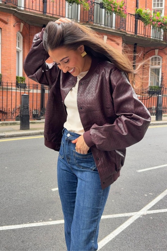 Paisley Burgundy faux leather bomber jacket