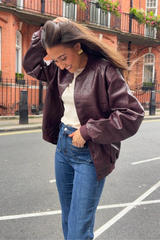 Paisley Burgundy faux leather bomber jacket