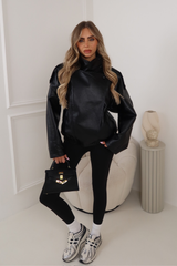 ACE BLACK FAUX LEATHER HIGH NECK JACKET