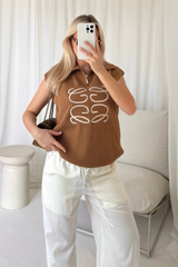 Gege camel embroidered 3/4 zip knit vest