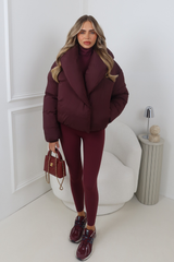 HOLLY BURGUNDY OVERSIZED COLLAR PUFFER JACKET