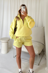 Amy yellow 3/4 zip sweater shorts loungewear