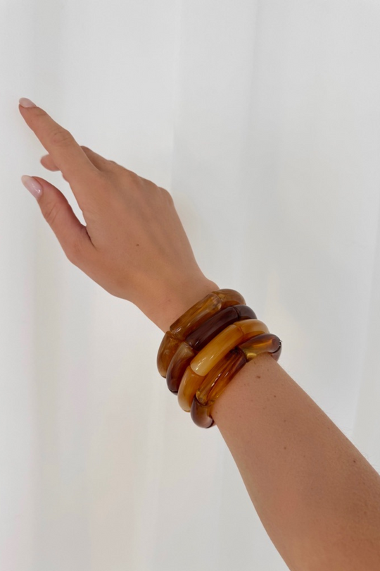 Raya brown resin bangle stack