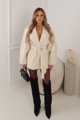 CARRIE CREAM BALLOON SLEEVE BELTED BLAZER