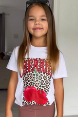 Mini cherry leopard white printed t-shirt