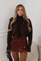 ANISA CHOCOLATE SEQUIN ELASTICATED WAIST SKIRT