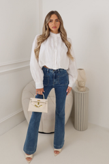 MAY WHITE LACE TRIMMED BUTTON UP TOP