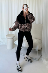 Nelly black teddy leopard zip up jacket