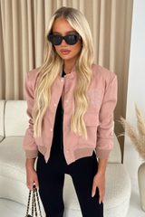 Gege Blush Embroidered Cropped Bomber Jacket