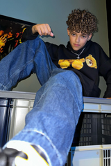 Mini black teddy printed hoodie loungewear