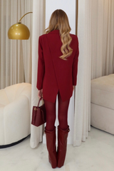 Gigi burgundy asymmetric back blazer