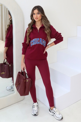 Chicago burgundy & blue embroidered 3/4 zip sweater
