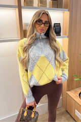 LOIS LEMON ARGYLE KNIT ZIP JUMPER