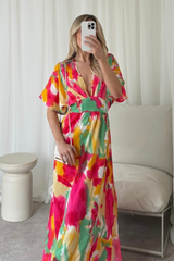 Fearne pink bat sleeve patterned maxi dress