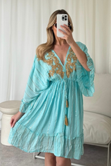 Lucinda blue embellished tiered dress