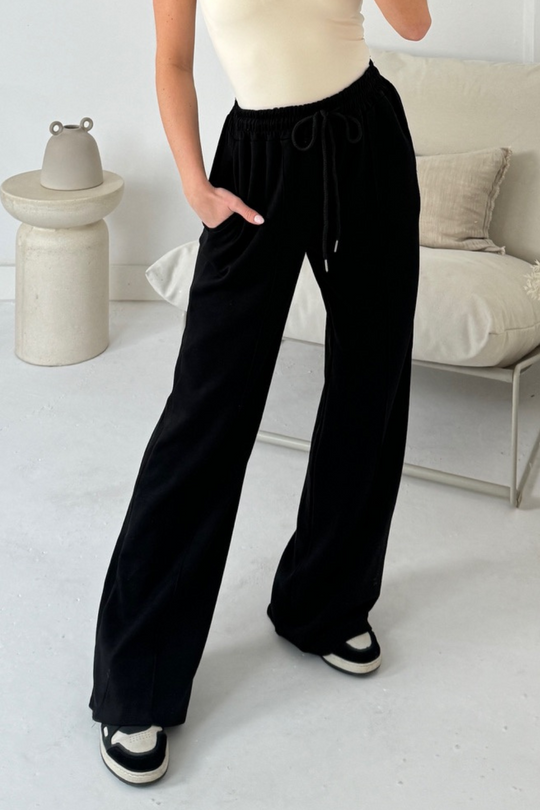 Quinn black jersey straight leg joggers