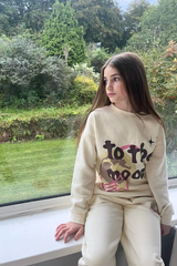 Mini ecru to the moon printed sweater joggers loungewear