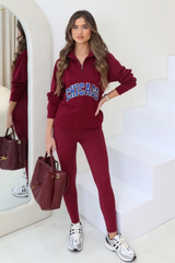 Chicago burgundy & blue embroidered 3/4 zip sweater