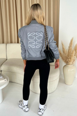 Gege Grey Embroidered Cropped Bomber Jacket
