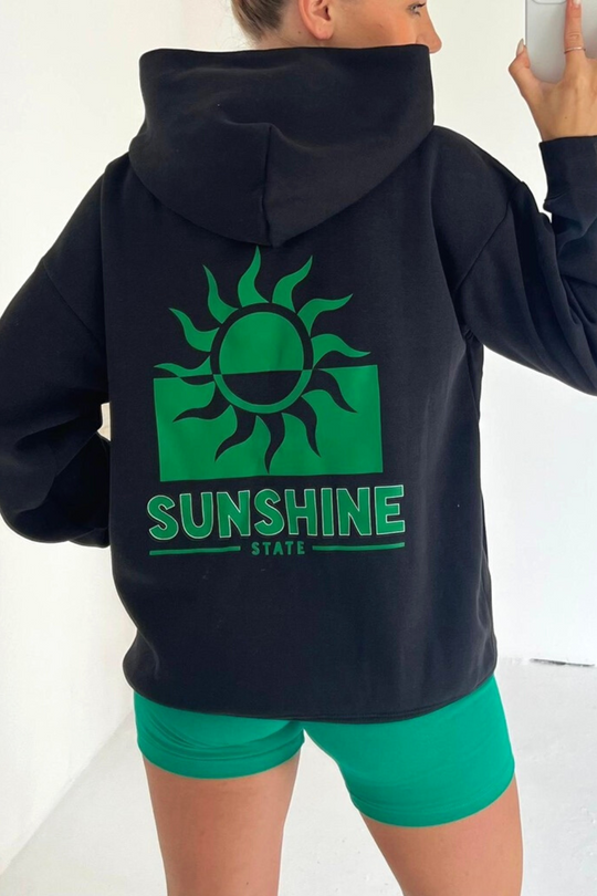 Sunshine state black printed baby blue hoodie and cycling shorts