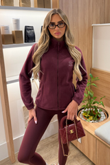 GEGE BURGUNDY EMBROIDERED ZIP UP FLEECE