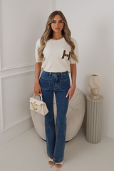 HAILEY CREAM BUCKLE KNITTED SHORT SLEEVE JUMPER