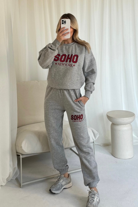 Soho melange grey embroidered sweater joggers loungewear