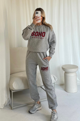Soho melange grey embroidered sweater joggers loungewear
