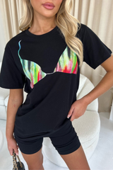 Black Rainbow Print Bra T-shirt