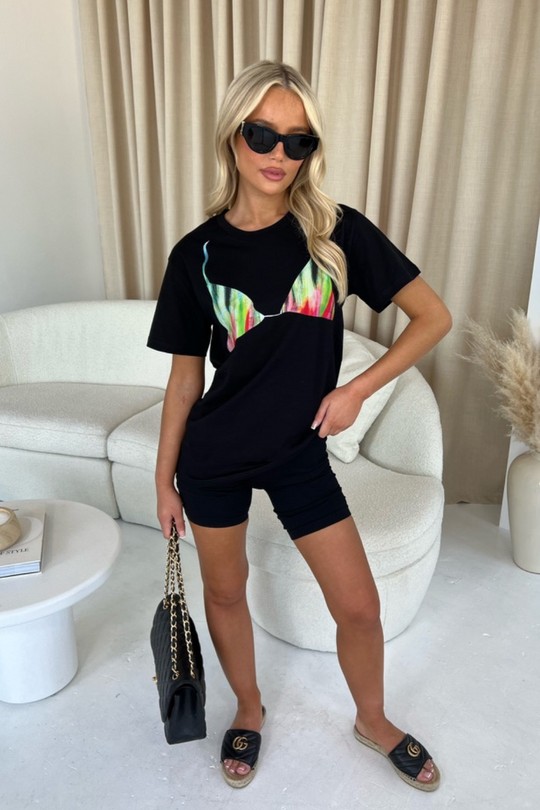 Black Rainbow Print Bra T-shirt
