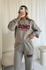 Soho melange grey embroidered sweater joggers loungewear