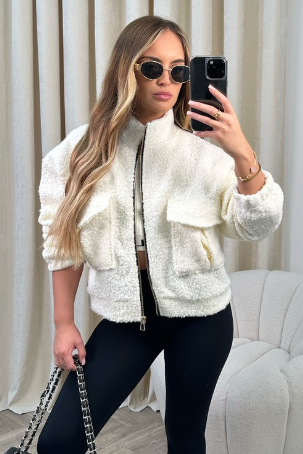 White teddy sales bomber jacket