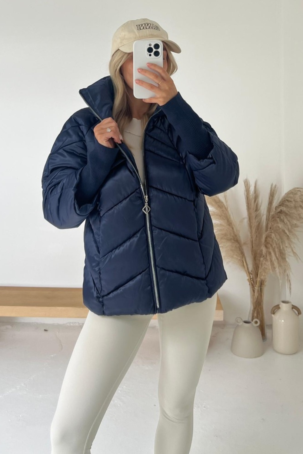 Navy blue cropped puffer 2025 jacket